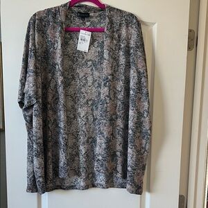 Bobeau Snake Print Open Cardigan in Heather Gray & Pink